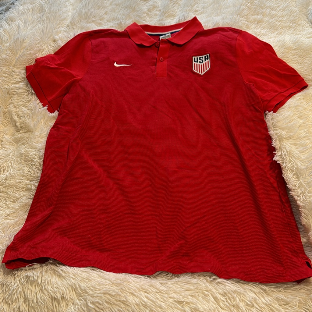Nike Red Striped United States Soccer Polo Shirt Size Xl